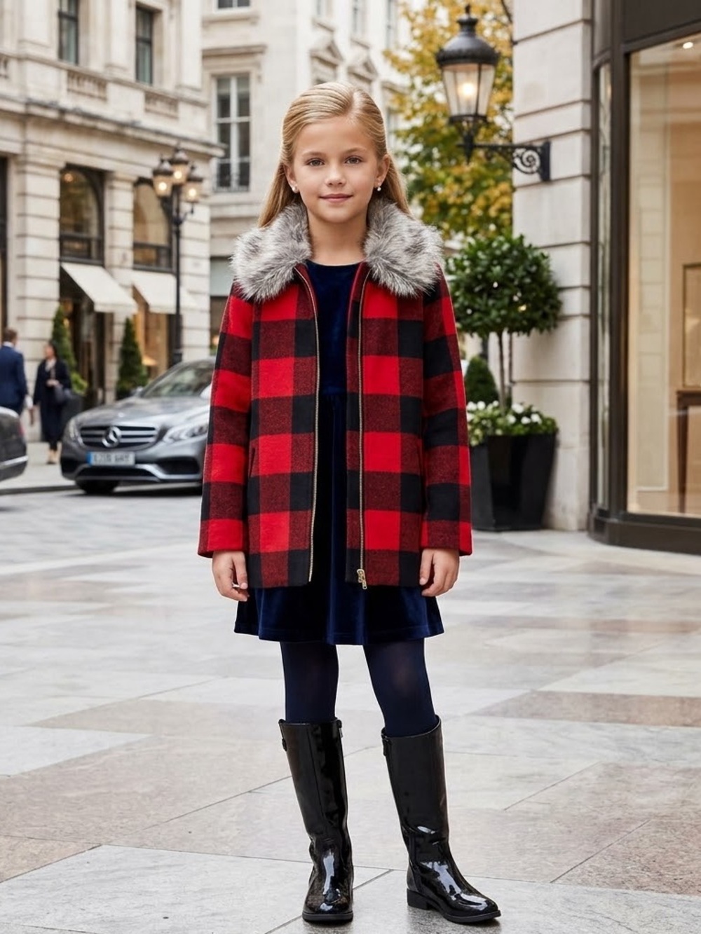Red Black Buffalo Plaid Jacket Holiday winter coat chic sz 10/12